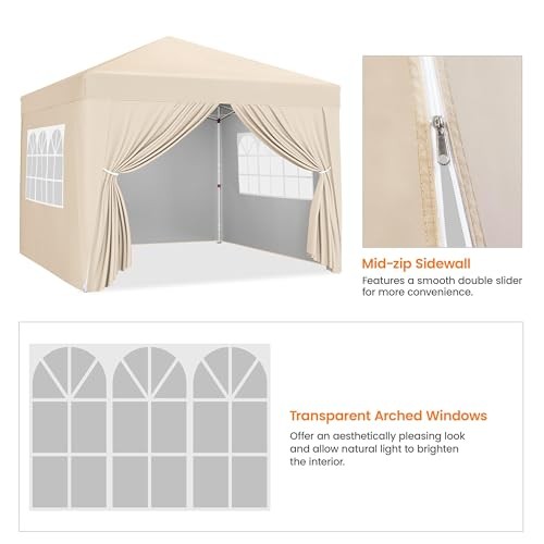 Pop Up Canopy with 4 Removable Sidewalls, Portable Enclosed 10x10 Beige - Picture 7 of 7