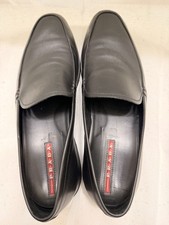 PRADA Linea Rossa Black Leather Loafers Slip On Square Toe Men's Dress Shoes