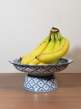 Vintage Hand Painted Chinese Blue & White Porcelain Compote Fruit Plate