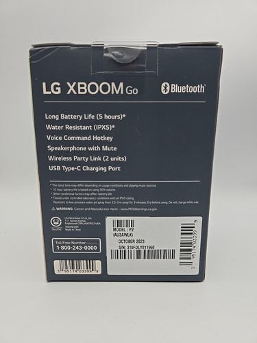 LG XBOOM Go P2 Double Pack Portable Wireless Bluetooth Speaker with Mic - Black - Picture 3 of 5