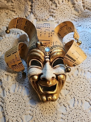 Vintage*Handmade* Sheet Music*Hanging Wall Mask*Jester WIth Bells* - Picture 3 of 24