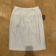 NWT Herman Geist Skirt Women Size 12 Blue Chambray Cotton Vacation Casual Work