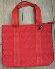 Victoria  s Secret Quilted Red Heart Puffer Tote Top Zip Shoulder Bag NWT