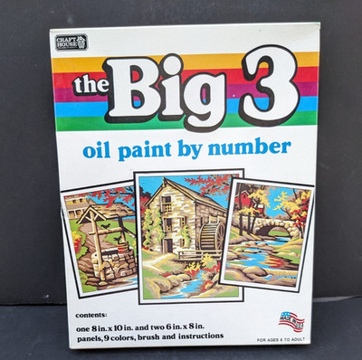 Craft House Oil Paint By Number Set of 3 Old Mill , Stone Arch Bridge , Well
