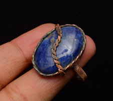 Sodalite Gemstone Copper Wire Wrapped Handmade Jewelry Ring Size 8