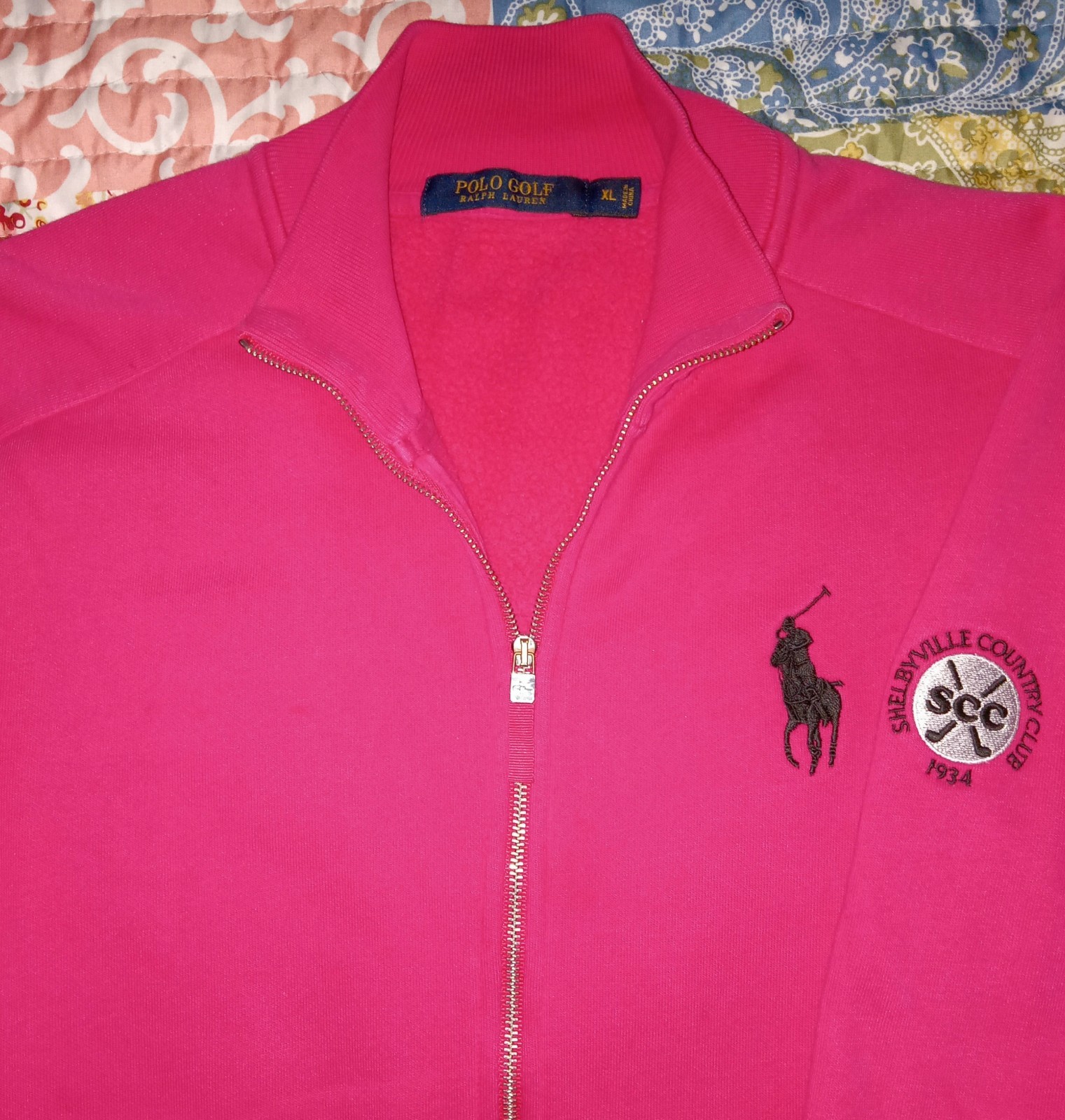 Polo Golf Ralph Lauren BIG PONY Full Zip Giacca Tasche Sponsor Logo Uomo Tg XL