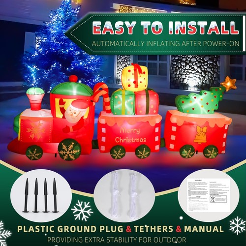 10 FT Christmas Inflatables Train with Santa Claus Christmas Trees Built-in L... - Picture 4 of 7