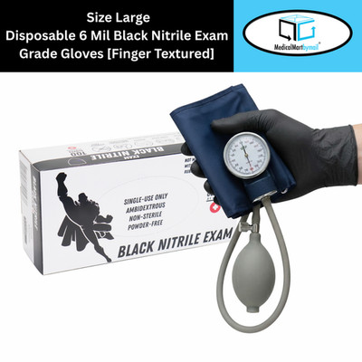 1000 Pieces 6 Mil Black Nitrile Exam Gloves, Powder and Latex Free Large