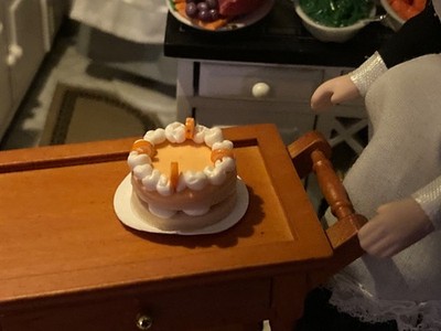 1:12 Dollhouse Miniatures Orange Slice Cake 2 Layer Resin Cake On Paper Plate