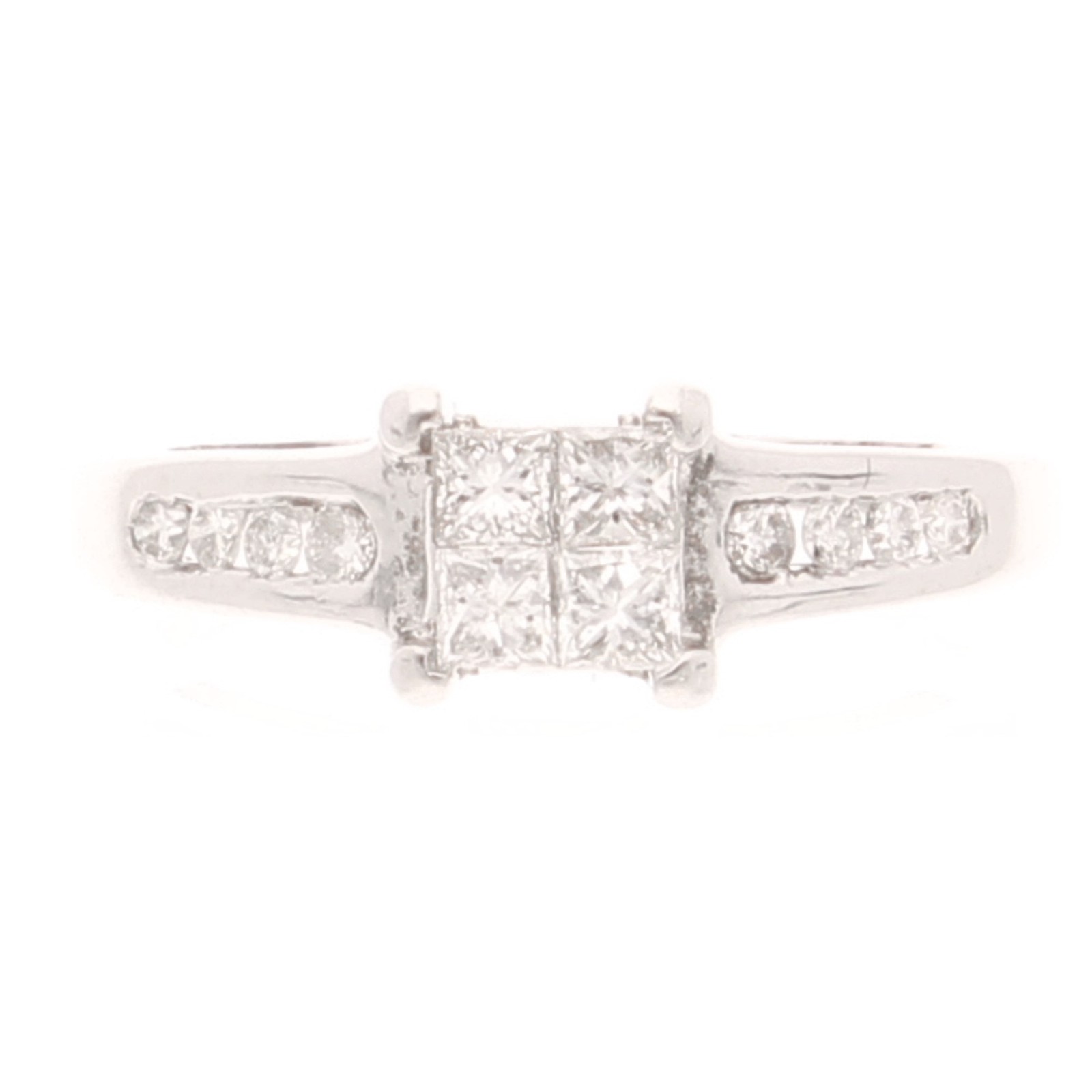 18Carat White Gold Diamond Tension Set Cluster Ring (Size I 1/2) 4.5x4.5mm Head