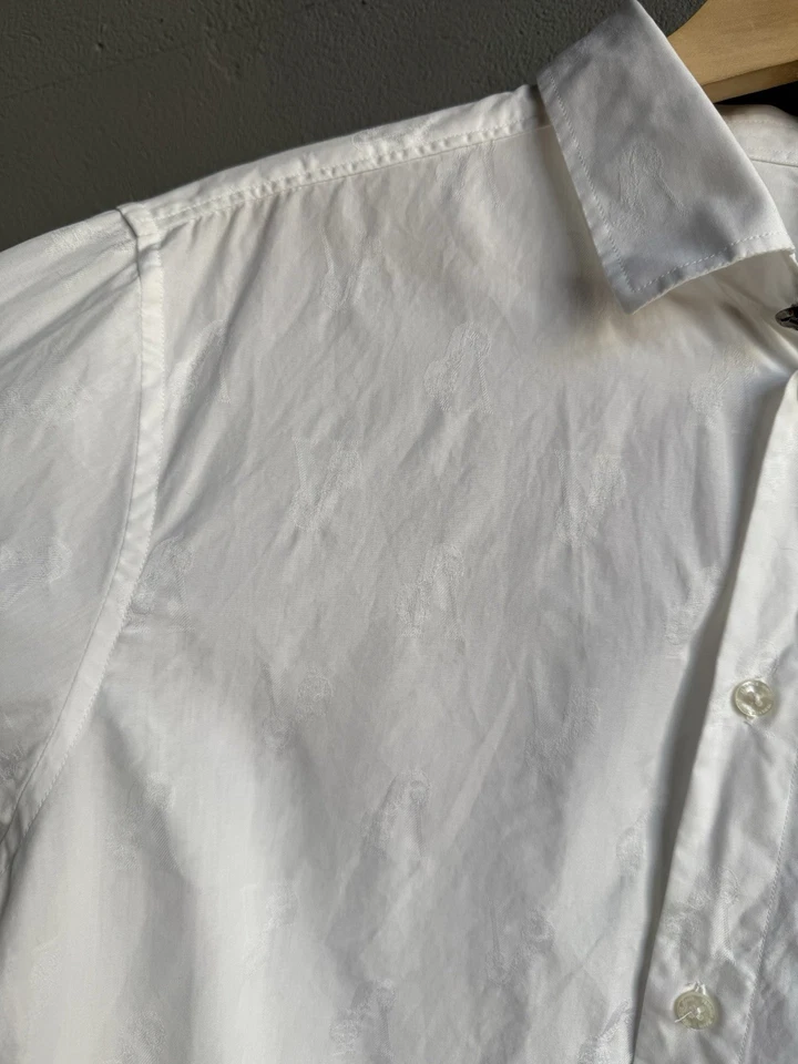 Versace Jeans Men’s White Button Up Shirt Monogram Designer Size L - Image 3 of 4
