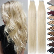 12-24Inch Blonde Tape In 100 Remy Skin Weft Human Hair Extensions Real Thick 8A