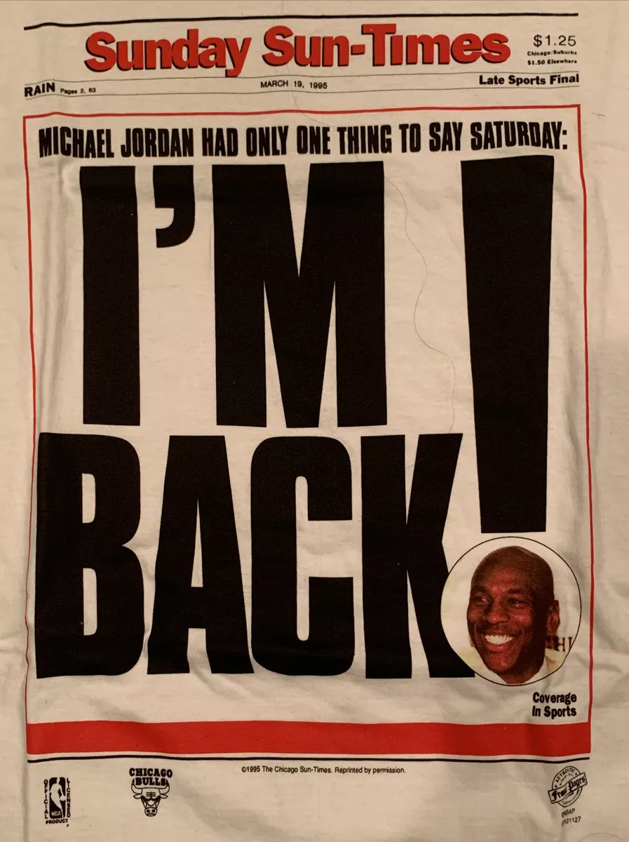 Vintage Rare Michael Jordan I’m Back TShirt Adult Size M Fruit Of The Loom