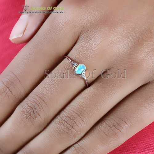 Ethiopian Opal Natural Pave Diamond Stackable Ring 14k Yellow Gold Jewelry Gift - Picture 8 of 9