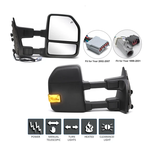 Upgraded Towing Mirrors For 99-07 Ford F250 F350 SD Power Heated Signal Black