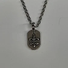 Fleur De Lis Charm Dog Tag Dainty NECKLACE French 20” Stainless Jewelry NEW