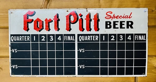 Vintage 1949 Fort Pitt Beer Double Sided Metal Bar Scoreboard Sign