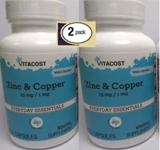 2 Pack Copper & L-OptiZinc® 1 mg/15 mg, 200 Caps (2x100) Zinc+Copper, Free Ship