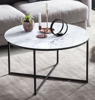 Couchtisch Weiß/Schwarz Ø80Cm Wohnzimmertisch Abstelltisch Glastisch Metalltisch