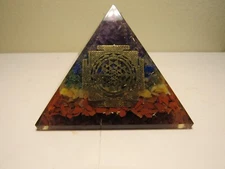 Large Chakra Inspirational Orgonite Pyramid 73mm ..With Sri Yantra Symbol!