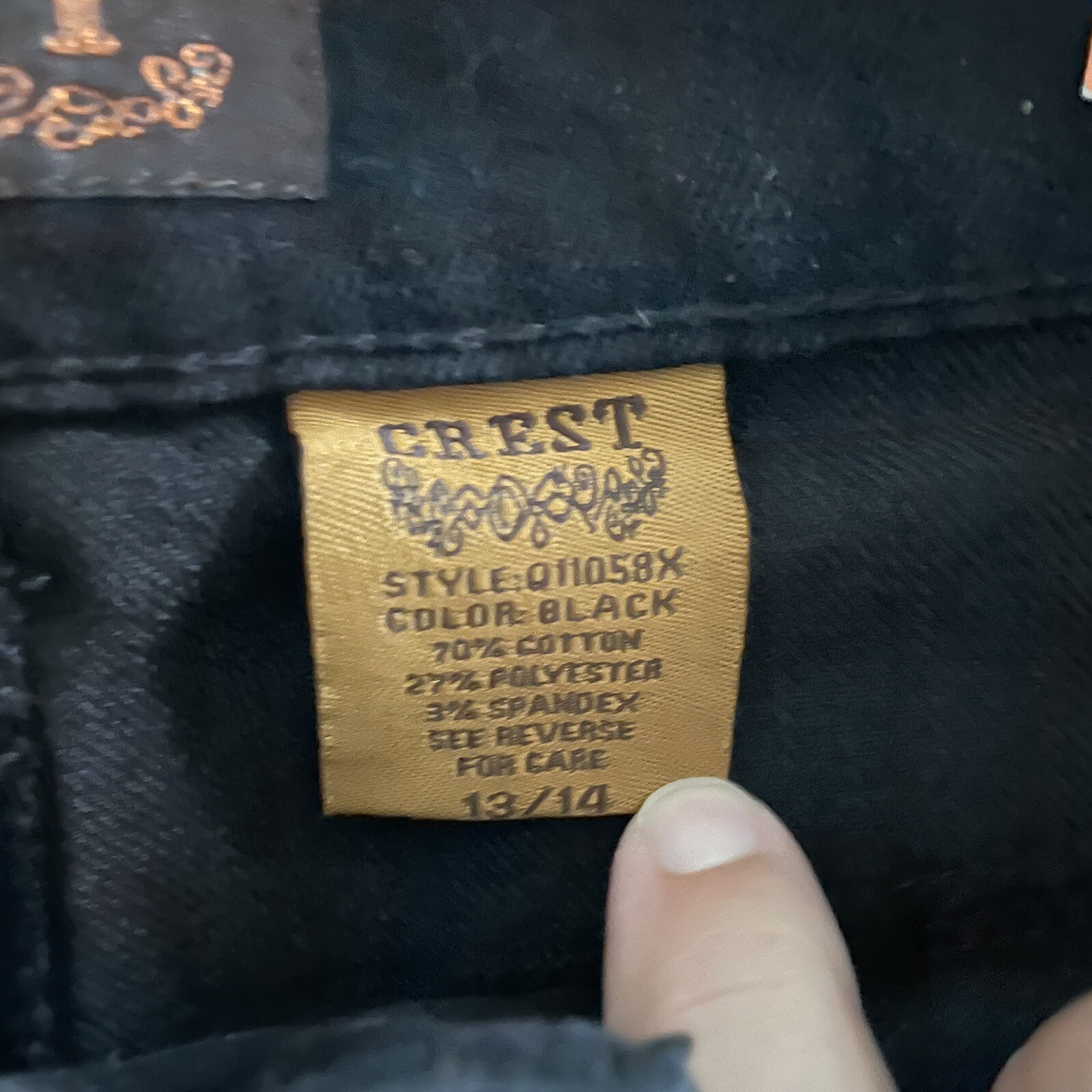 Y2K Crest Women 13/14 Jean Crop Black Denim Gothic Metal Glam Rock Pop 34x17 NEW