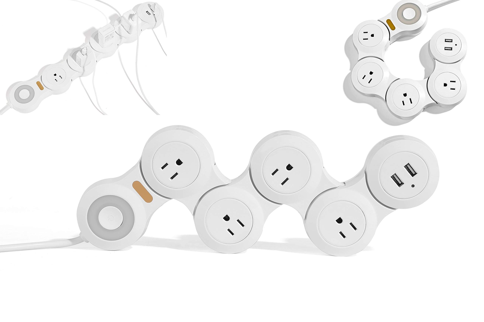 Flexible Surge Protector Power Strip, 6 Feet Long Cord 4 Outlets 2 USB （10V/1...
