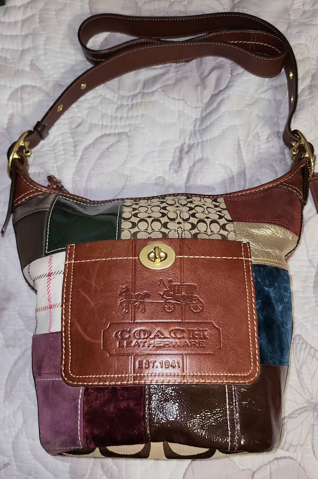Auth VINTAGE COACH Multi Patchwork LG Bleeker Lea… - image 4