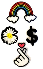 Iron On Patch Set Of 4 Embroidered Love Luck Money Rainbows flower daisy
