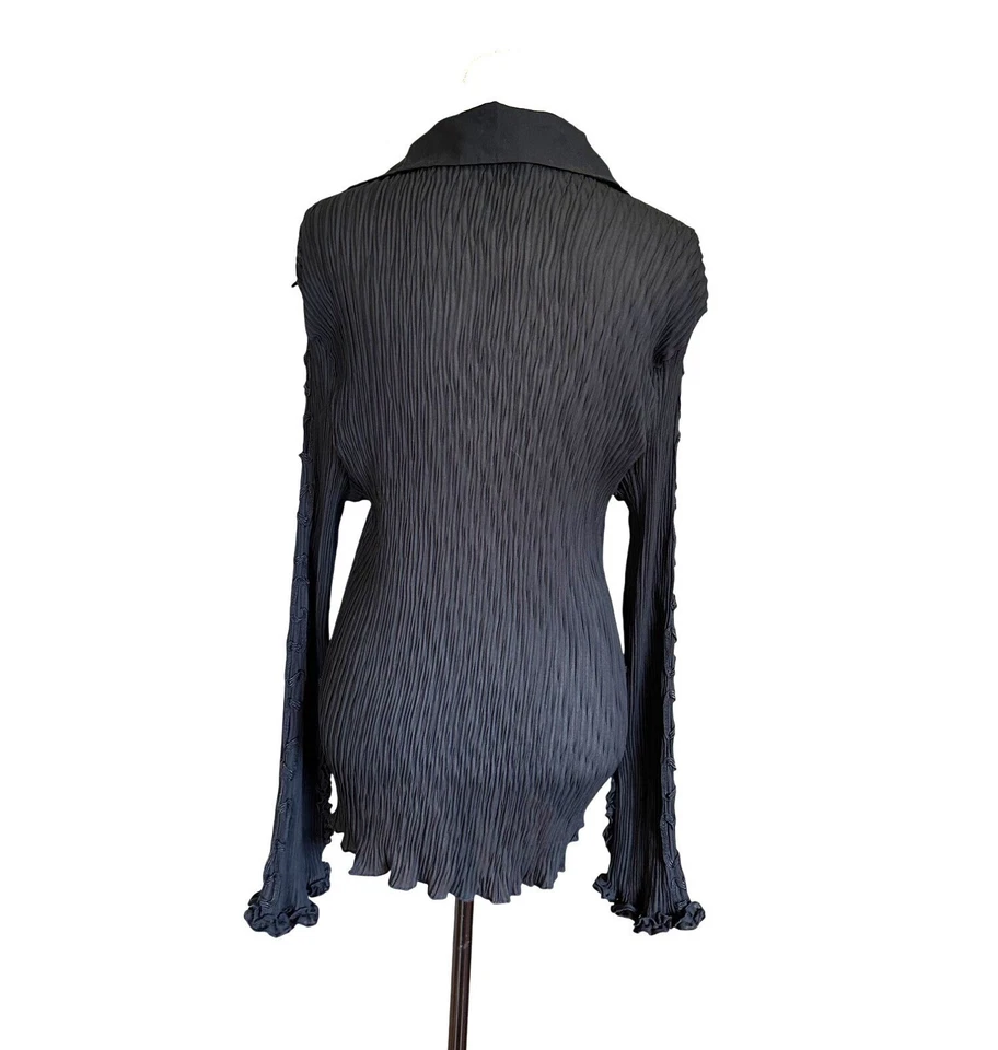 Blusa negra plisada transparente volantes dramática manga campana plisada Y2k talla M-1X LEER Foto 3 de 4