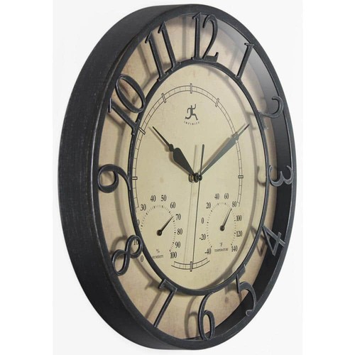 3D Wall Clock 16 in. Round Indoor/ Outdoor All-Weather Hygrometer Thermometer - Picture 2 of 7