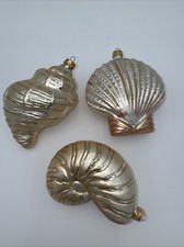 3 G&D Seashell Sea Shell Blown Glass Ornaments Christmas