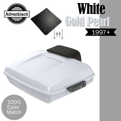 Advanblak WHITE GOLD PEARL Razor Tour Trunk Pack Pad For 97+ Harley/Softail