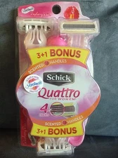 SCHICK QUATTRO RASPBERRY RAIN WOMEN'S 3 + 1 BONUS PACK DISPOSABLE RAZORS - NEW
