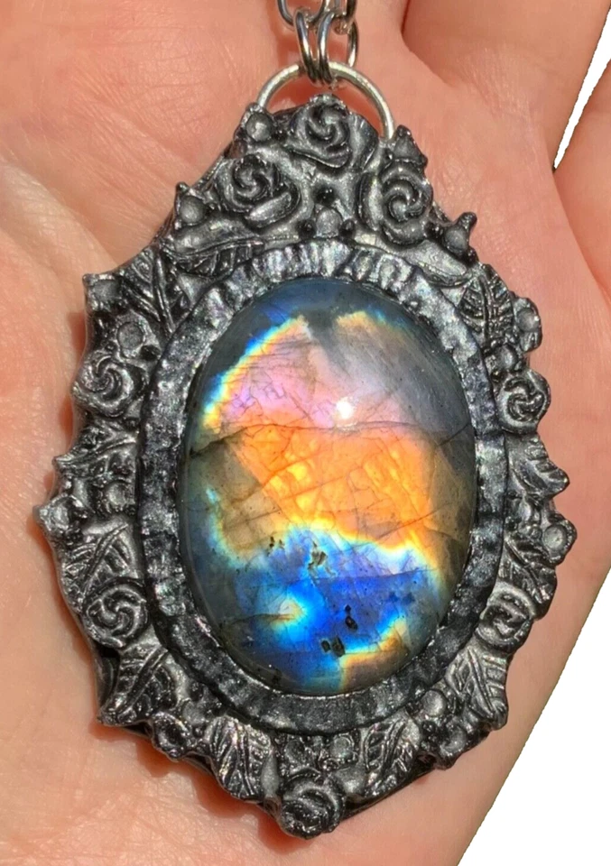 Huge Labradorite Pendant Necklace Artisan Handcrafted - Image 2 of 4