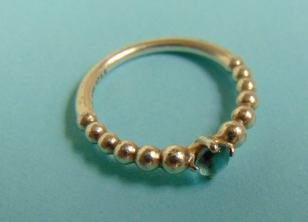 PANDORA SOLID SILVER MARCH BIRTHSTONE RING SIZE 50 BEAD DESIGN