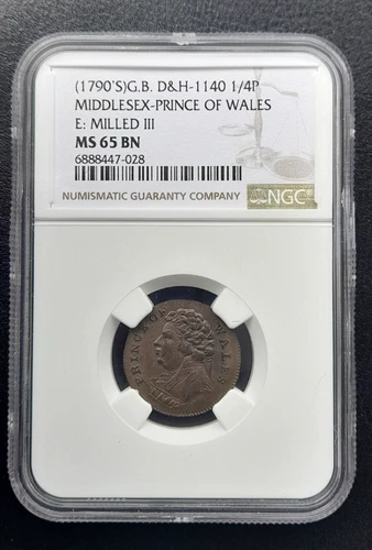 1790's Great Britain CONDER NGC MS65 (D&H-1140) MIDDLESEX FARTHING 1/4p