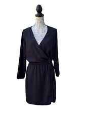 Alex & Alex Made In USA Faux Wrap Black Dress With Drawstring Women Size M