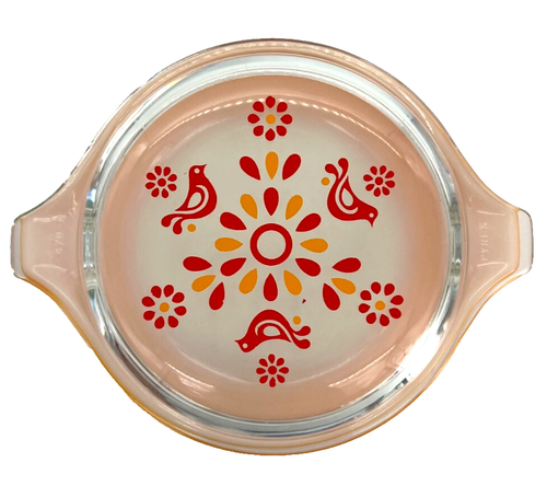 Vintage Pyrex Orange 1/2 Qt Oval Casserole w/ Friendship Birds Lid (X) - Picture 2 of 7