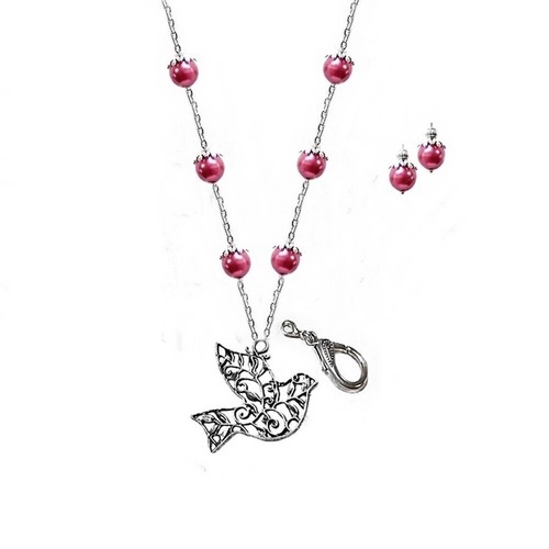 Lanyard necklace beaded Peace dove Charm pearls COLOR CHOICE, optional earrings - Foto 17 di 20