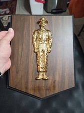 Vintage Classy US Army Drill Instructor Gold toned heavy 11.5 x 9 on wood Plaque