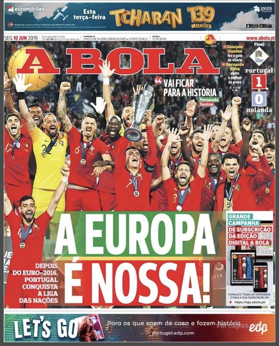 1st UEFA NATIONS LEAGUE Portugal Champion A BOLA Newspaper 10 06