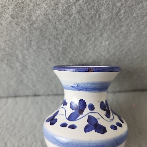 Miniature Italian Vase Blue Flowers Pottery Signed EUC - Picture 3 of 6