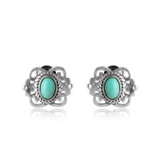Arizona Turquoise Gemstone 925 Silver Oxidised Boho Design Stud Earrings