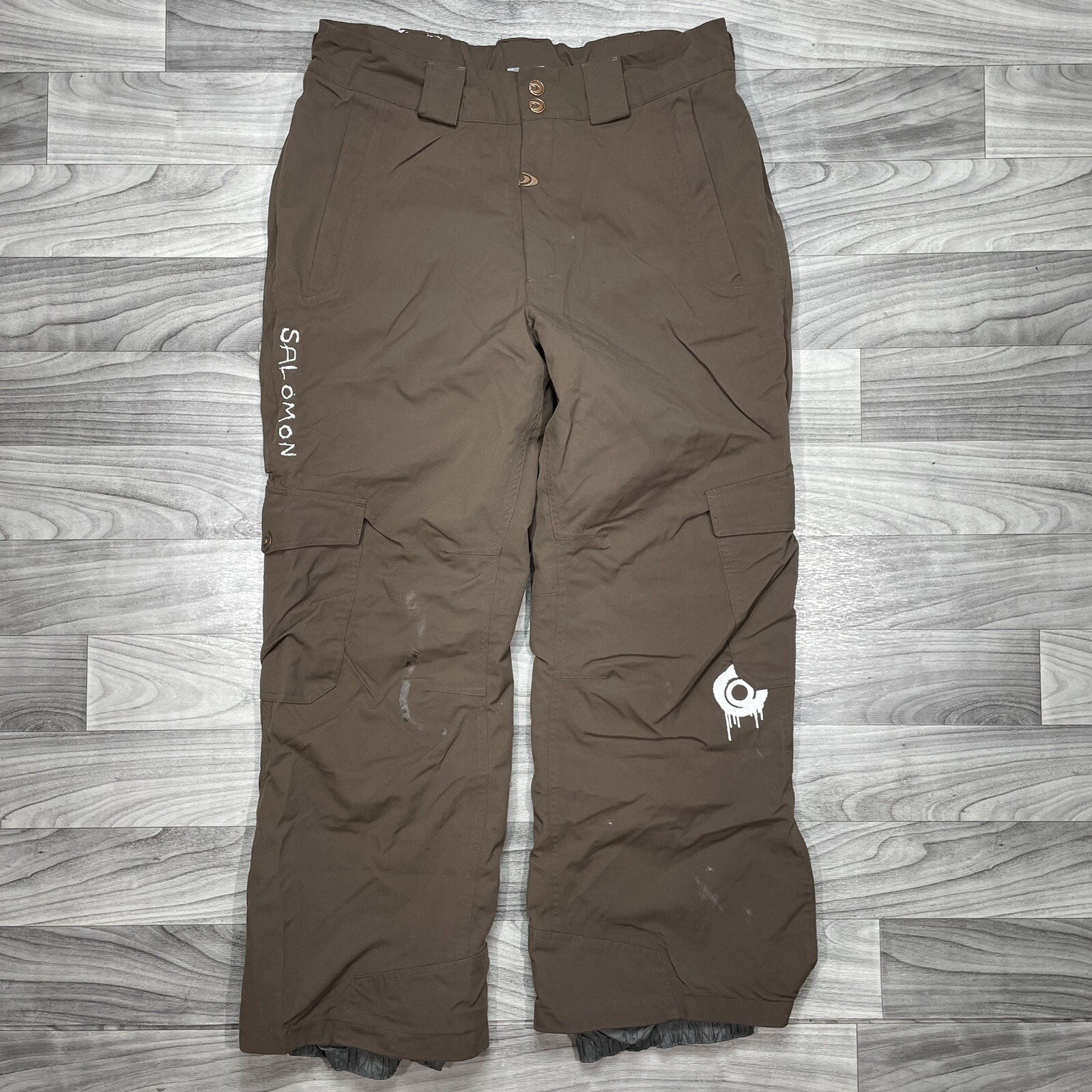 Salomon Clima Pro Pantaloni Snowboard Uomo M Sci Isolati Acti Loft Marrone Indossati