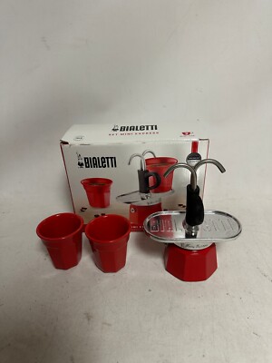 Bialetti Mini Express: Moka Set - Coffee Maker 2-Cup + 2 shot glasses -  Red - H