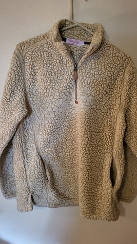 Pink Lilly M Fleece Quarter Zip L Sleeve 2 Pockets Beige Slit SidesY2K 29 L 23 - Picture 3 of 24