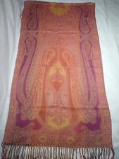 Scarf Shawl Wrap Orange & Dark Pink Paisley India Style 22"x 80" 