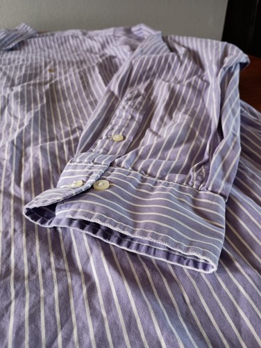 Camisa de vestir Ralph Lauren para hombre 18 34/35 púrpura blanco rayas mangas abotonadas - Imagen 5 de 9