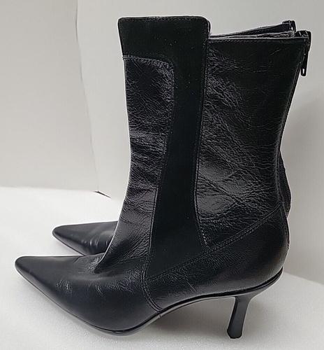 KENNETH COLE REACTION Black Suede Leather Pointy Toe Heeled Boots Sz 6 COSICAN