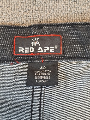 Y2K Red Ape Size 42 Baggy Skater Embroidered Black Rare Jorts Denim longs - Picture 4 of 10